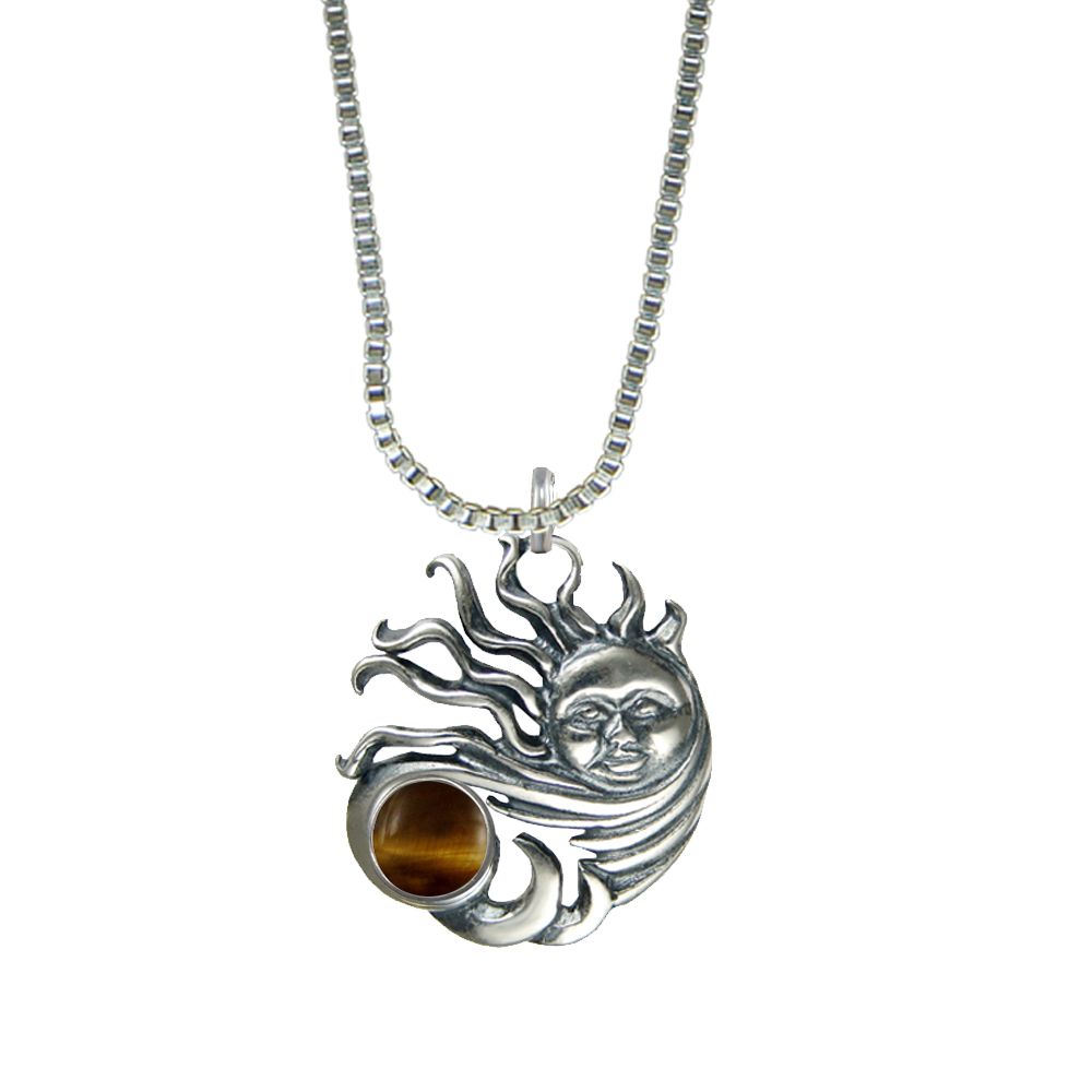Sterling Silver Sun Pendant With Tiger Eye